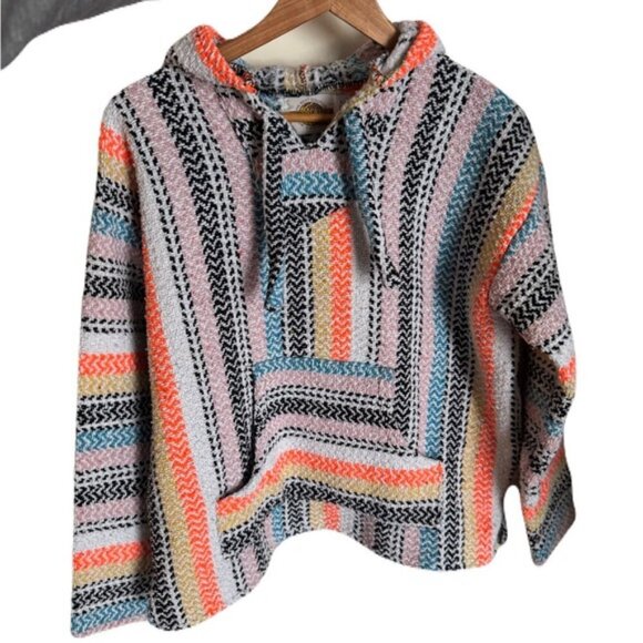 Earth Ragz Mexican Blanket Hoodie Baja Hippie Pullover Size Small - Picture 2 of 9